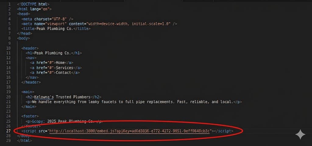 Step 3 — Paste the script right before the closing </body> tag.