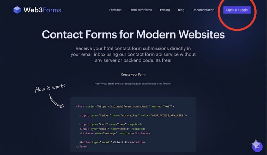 Step 1 — Go to web3forms.com and sign up