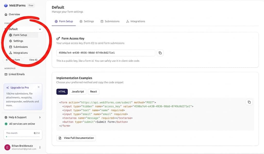 Step 3 — Copy your Form Access Key