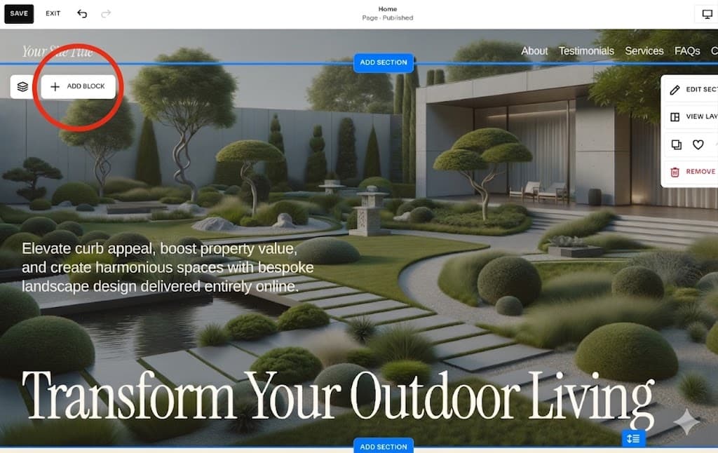 Step 3 — Press 'add block' anywhere on your website, search for code and press enter