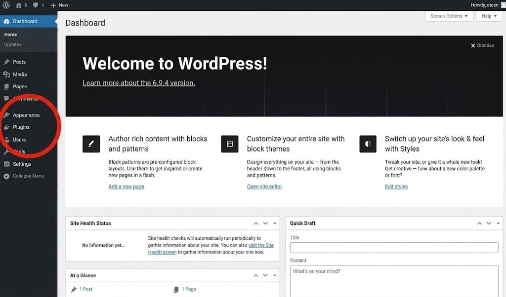 Step 2 — In your WordPress admin page, navigate to the plugins section