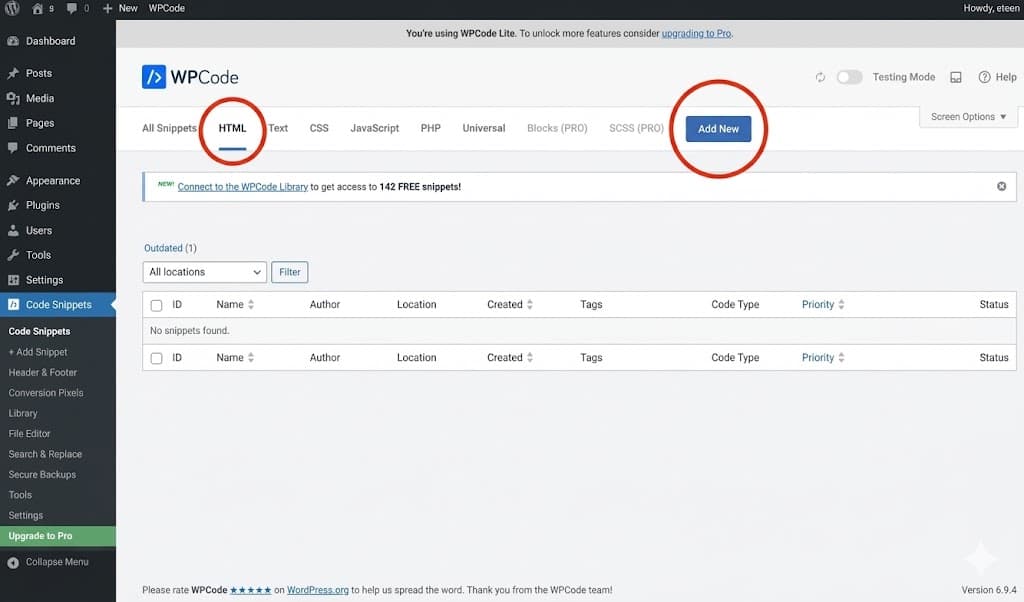 Step 5 — Then navigate to HTML, and click on add new.